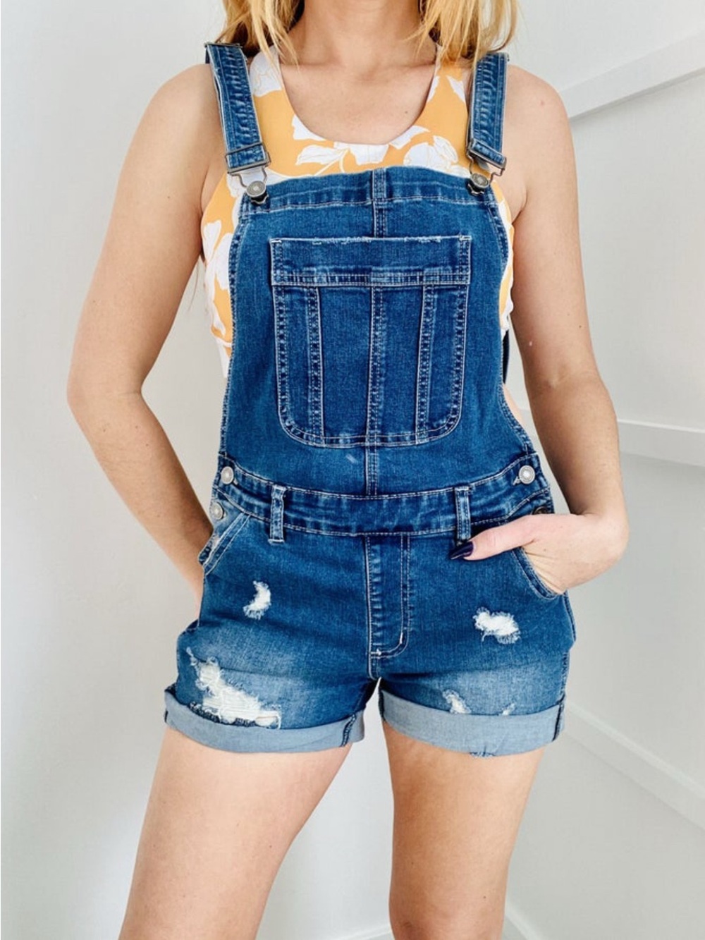 KanCan Dark Blue Denim Short Overalls size small